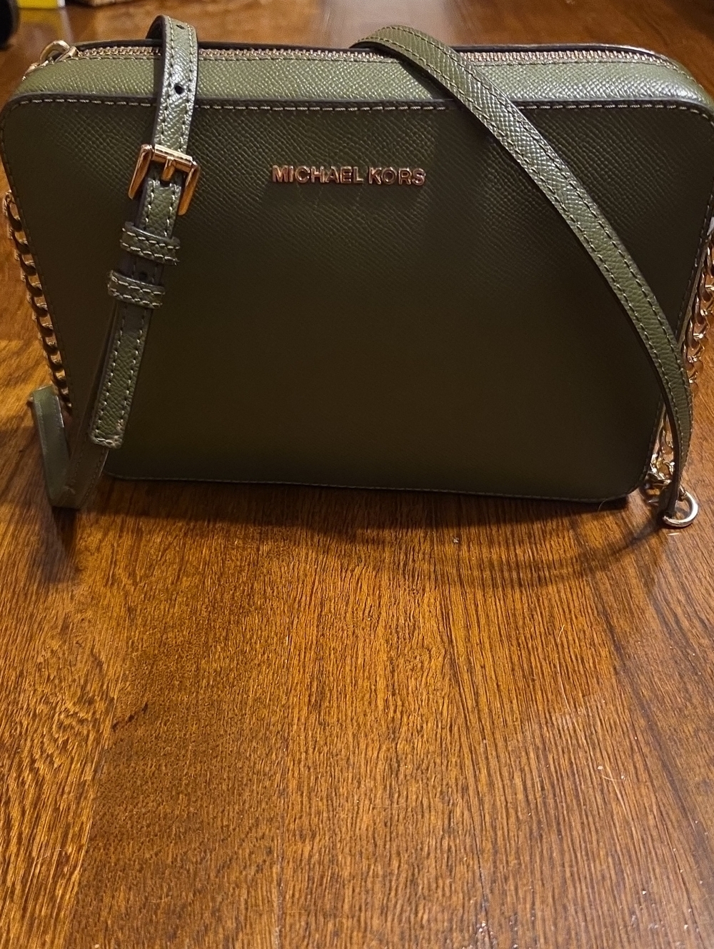 Michael Kors Olive Saffiano Crossbody with Gold Hardware